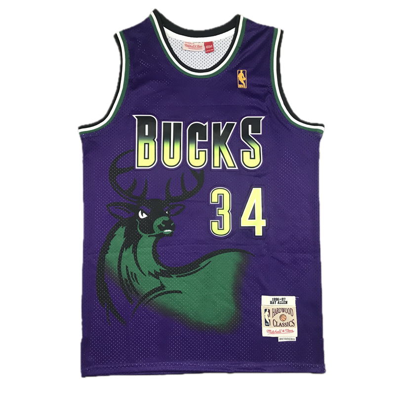 Milwaukee Bucks #34 Ray Allen (Purp) Throwback Classics Jersey