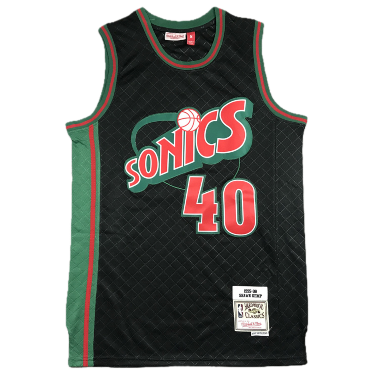Seattle Sonics #40 Kemp Throwback Classics Jersey (Black/Detailed/Red/Green)
