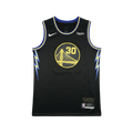 Black basketball jersey with yellow and blue details on a white background